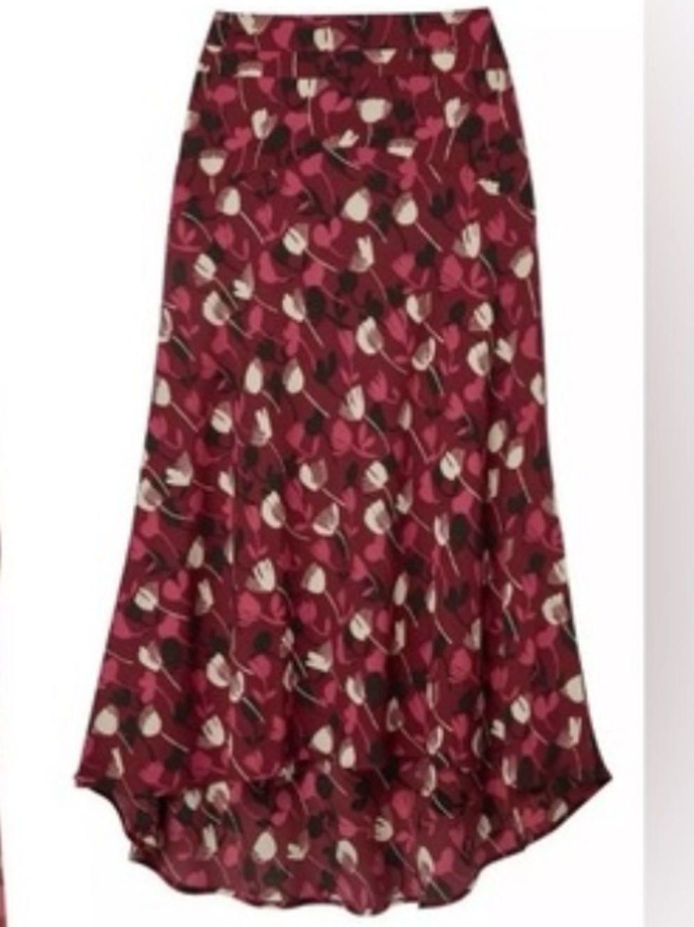 Cabi Women's Red Floral Midi Skirt with Tulip‎ Pattern Size 8